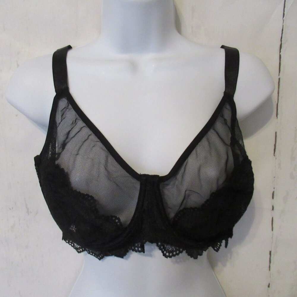 She Curve Bra 38F Black Sheer Underwire‎ Full Coverage Back Closure